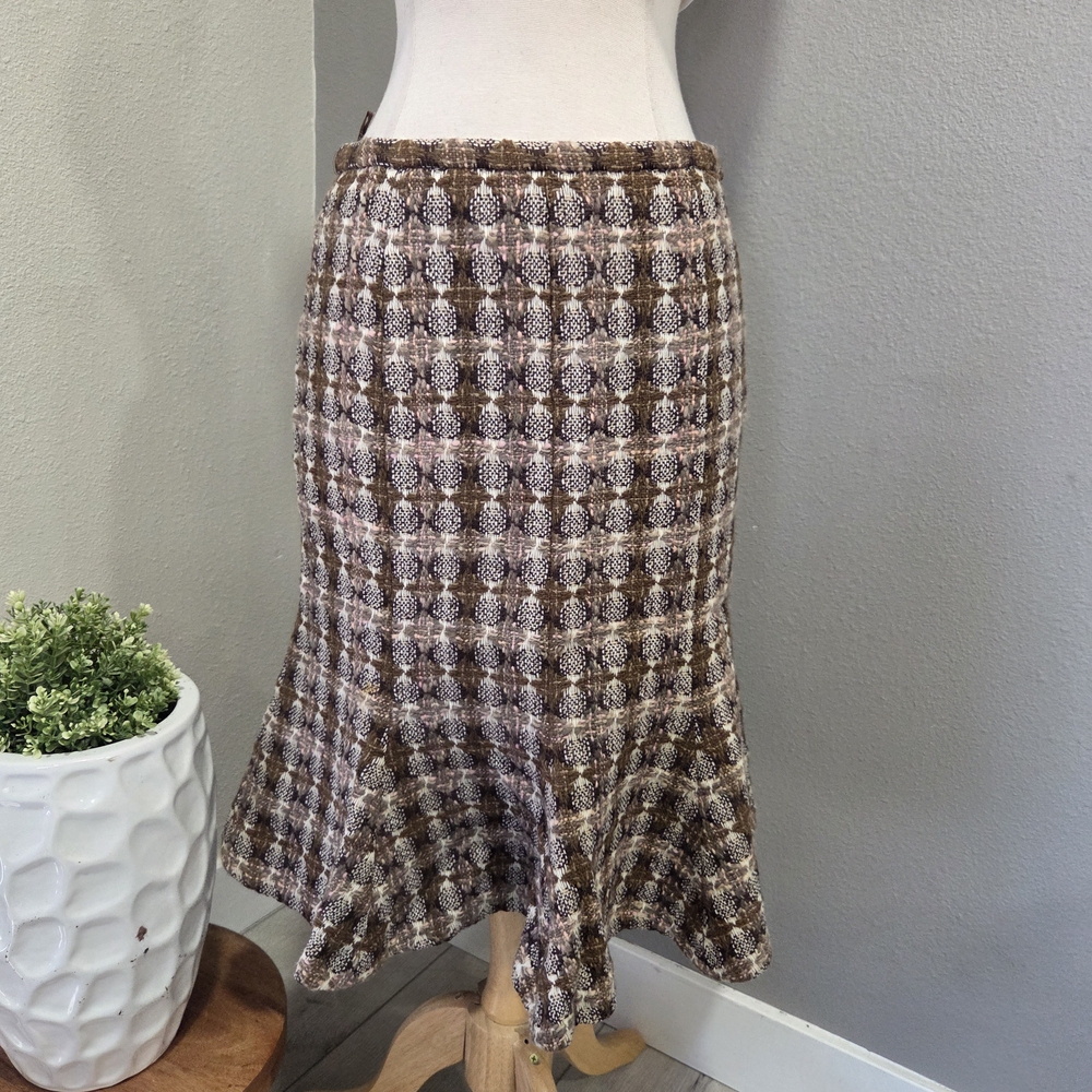 Moschino Brown and Cream Plaid A-Line Skirt